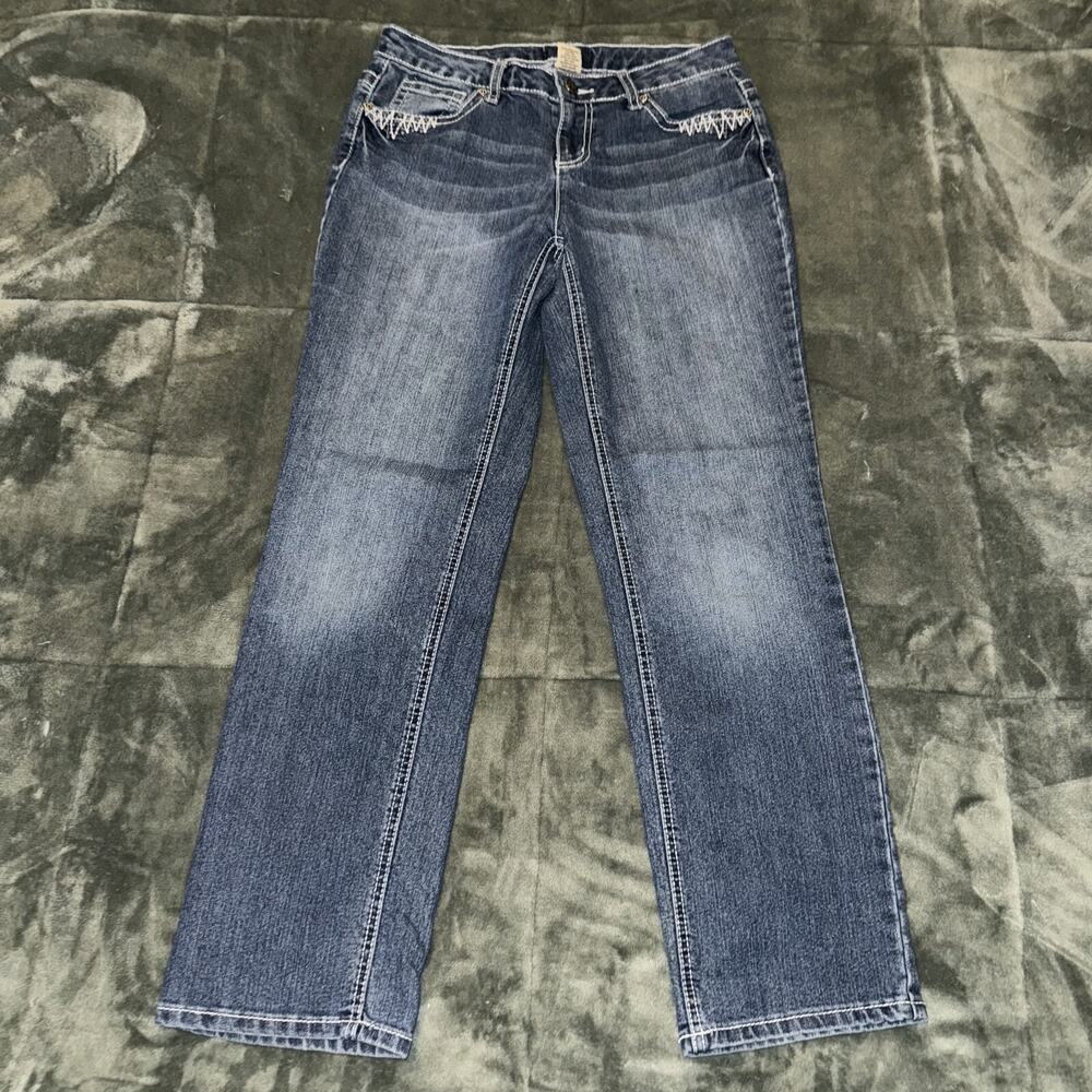 Earl Jean Jeans Women's‎ 6 Blue Denim Cotton Stretch Embroidered Straight Leg